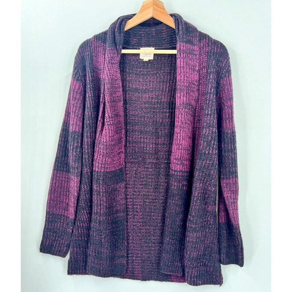 Effeci Woman Sweaters - Effeci Variegated Shawl Cardigan Sweater Color Block Purple Women's Small